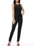 Casual Round Neck Hollow Out Solid Slim-Leg Jumpsuit In Black