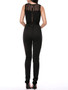 Casual Round Neck Hollow Out Solid Slim-Leg Jumpsuit In Black