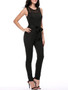 Casual Round Neck Hollow Out Solid Slim-Leg Jumpsuit In Black
