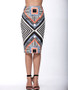 Casual Slit Geometric Pencil Midi Skirt