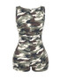 Casual Deep V-Neck Single Breasted Camouflage Romper