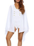 Casual Cape Sleeve Deep V-Neck Double Breasted Plain Romper