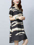 Casual Round Neck High-Low Printed Short Sleeve Shift Dress