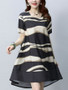 Casual Round Neck High-Low Printed Short Sleeve Shift Dress