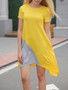 Casual Round Neck Asymmetric Hem Color Block Shift Dress