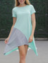 Casual Round Neck Asymmetric Hem Color Block Shift Dress