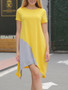 Casual Round Neck Asymmetric Hem Color Block Shift Dress