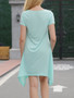 Casual Round Neck Asymmetric Hem Color Block Shift Dress