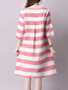 Casual Patch Pocket Striped Roll-Up Sleeve Shift Dress
