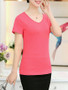 Casual Basic V-Neck Plain Short Sleeve T-Shirt