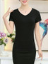 Casual Basic V-Neck Plain Short Sleeve T-Shirt