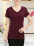 Casual Basic V-Neck Plain Short Sleeve T-Shirt