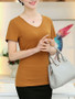 Casual Basic V-Neck Plain Short Sleeve T-Shirt