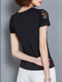 Casual Split Neck Decorative Lace Hollow Out Plain Blouse