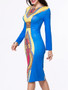 Casual Boat Neck Color Block Tribal Printed Bodycon Dress