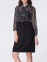 Casual Tie Collar Polka Dot Patchwork Bodycon Dress