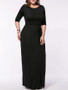 Casual Round Neck Solid Plus Size Maxi Dress With Half Sleeve