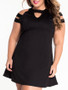 Casual Open Shoulder Cutout Plain Plus Size Shift Dress