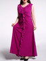 Casual Cascading Ruffles Plain V-Neck Swing Plus Size Maxi Dress