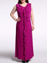 Casual Cascading Ruffles Plain V-Neck Swing Plus Size Maxi Dress