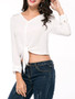 Casual V-Neck Exposed Navel Plain Tie Blouse