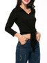 Casual V-Neck Exposed Navel Plain Tie Blouse