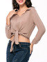 Casual V-Neck Exposed Navel Plain Tie Blouse