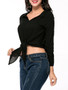 Casual V-Neck Exposed Navel Plain Tie Blouse