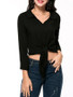 Casual V-Neck Exposed Navel Plain Tie Blouse