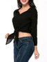 Casual V-Neck Exposed Navel Plain Tie Blouse