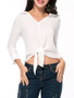 Casual V-Neck Exposed Navel Plain Tie Blouse