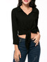 Casual V-Neck Exposed Navel Plain Tie Blouse