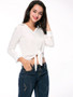 Casual V-Neck Exposed Navel Plain Tie Blouse