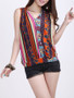 Casual V-Neck Tribal Printed Vertical Striped Sleeveless T-Shirt