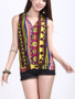 Casual V-Neck Tribal Printed Vertical Striped Sleeveless T-Shirt