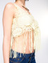 Casual Fringe Crochet Exposed Navel Hollow Out Plain Camisole