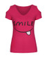 Casual Smile Printed Open Shoulder Short Sleeve T-Shirt