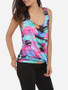 Casual Scoop Neck Dacron Assorted Colors Printed Sleeveless-t-shirt