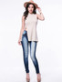 Casual Side-Vented Solid Band Collar Sleeveless T-Shirt