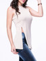 Casual Side-Vented Solid Band Collar Sleeveless T-Shirt