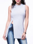 Casual Side-Vented Solid Band Collar Sleeveless T-Shirt