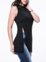 Casual Side-Vented Solid Band Collar Sleeveless T-Shirt