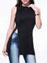 Casual Side-Vented Solid Band Collar Sleeveless T-Shirt