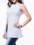 Casual Side-Vented Solid Band Collar Sleeveless T-Shirt