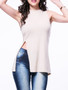 Casual Side-Vented Solid Band Collar Sleeveless T-Shirt