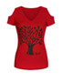 Casual Tree Printed Open Shoulder Short Sleeve T-Shirt