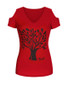 Casual Tree Printed Open Shoulder Short Sleeve T-Shirt
