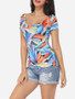 Casual Scoop Neck Cotton Printed Short-sleeve-t-shirt