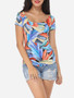 Casual Scoop Neck Cotton Printed Short-sleeve-t-shirt