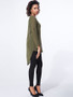 Casual Split Neck Plain roll-up sleeve dip hem blouse